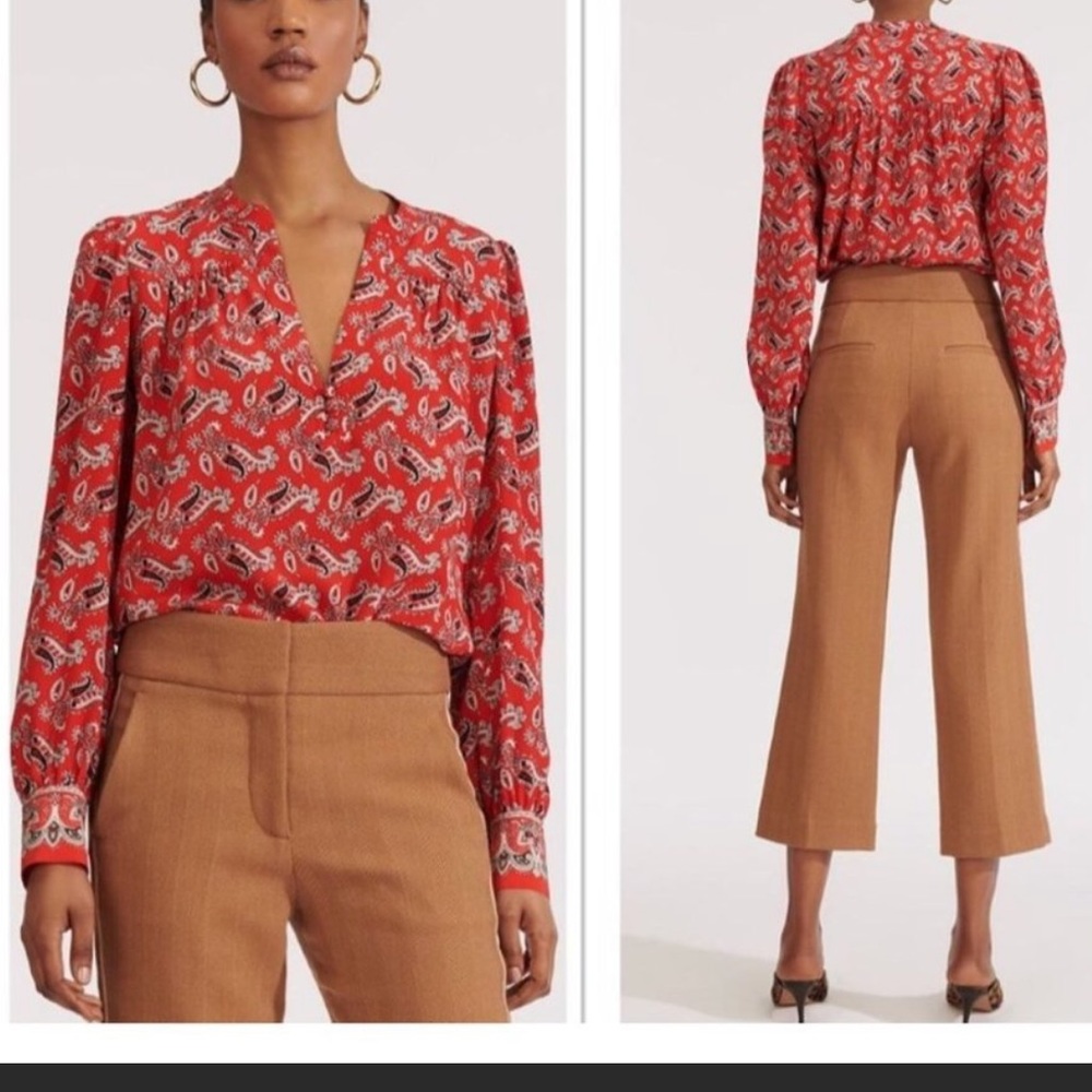 NWT. Veronica Beard Abbie Paisley Silk Blouse in red